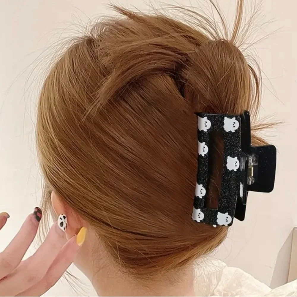 Black Hair Clip with White Ghosts Perfect for Halloween